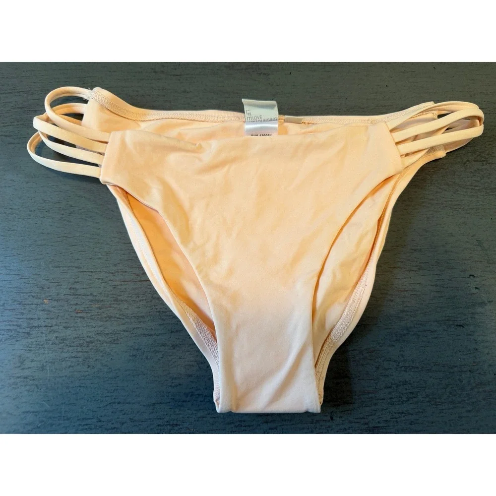 L*Space Estella Bikini Bottoms Peach Strappy Cutout Full Cut Small NWOT